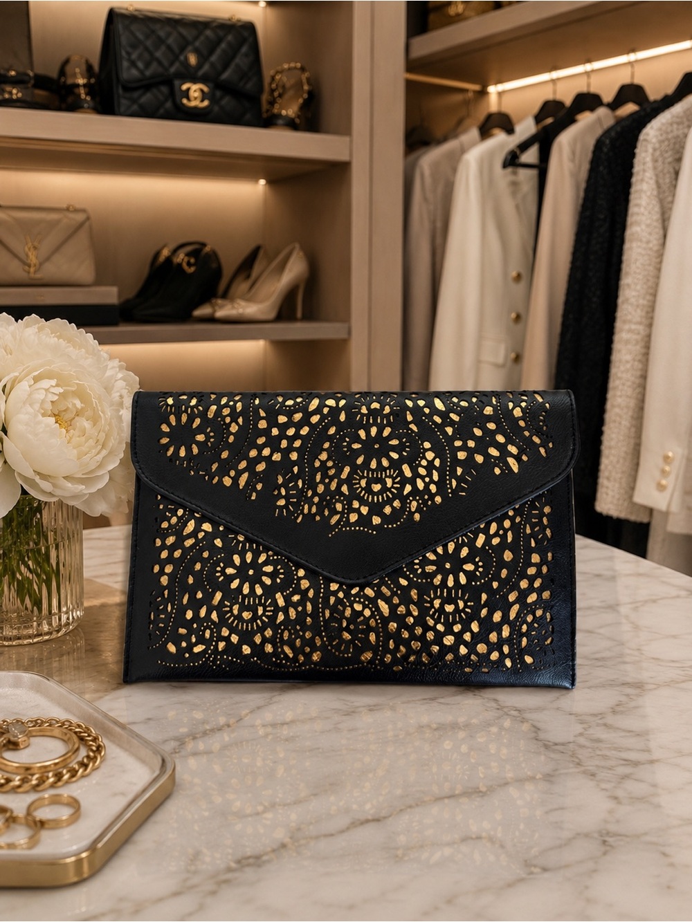 Black and Gold Laser Cut Clutch